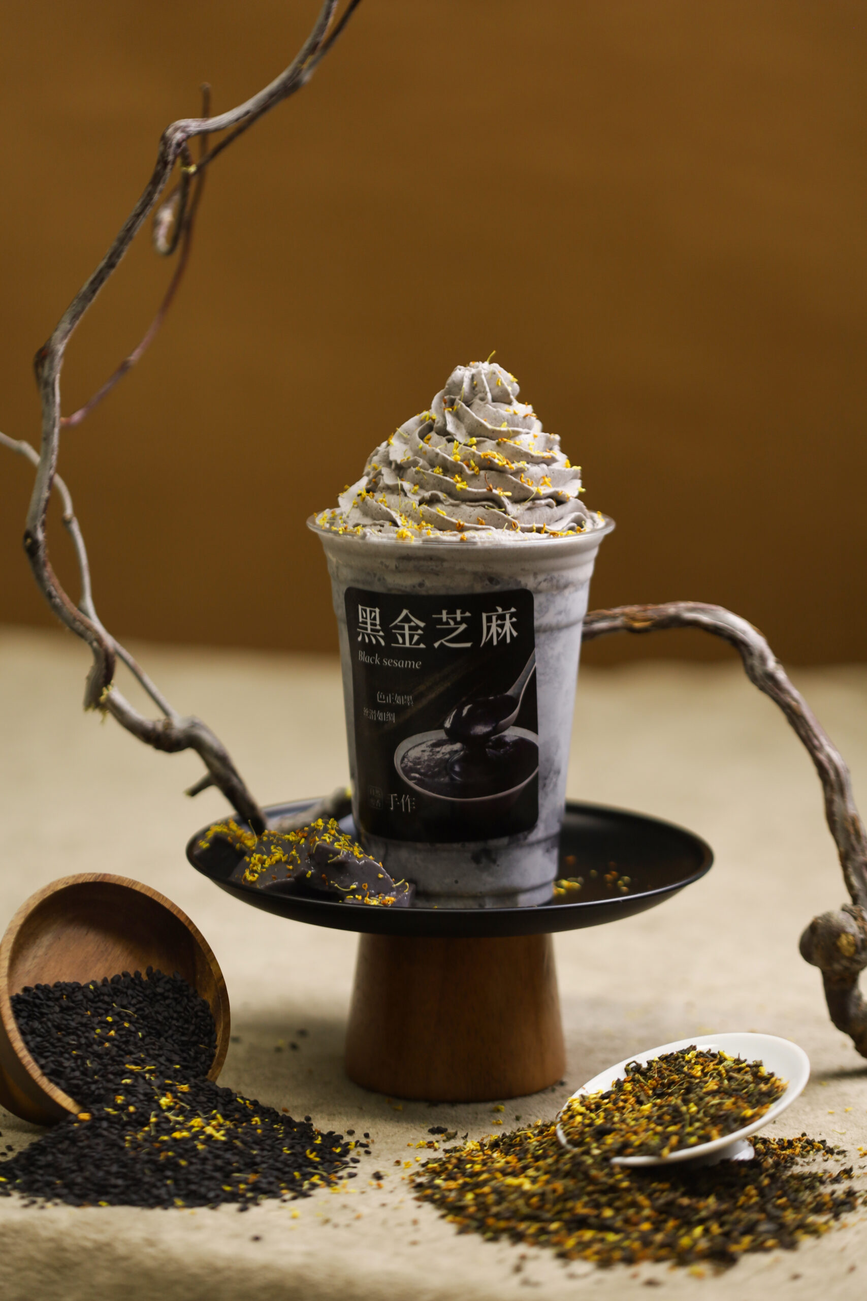 桂花乌龙-黑芝麻桂香豆花奶茶